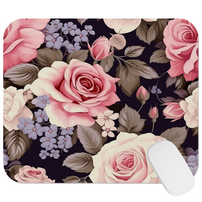 Floral Rose Flowers Pattern V Gaming Cute Office Laptop Desk Pad Gift Mat Square Rectangle Non-Slip Mousepad