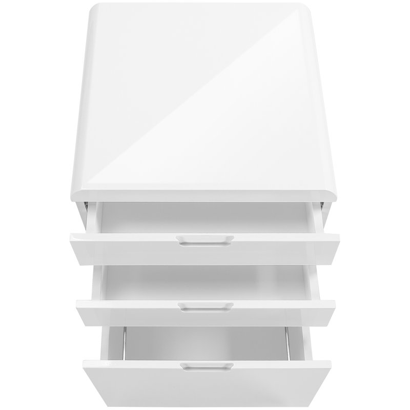 Classeur roulant blanc brillant pour espace de bureau, 3 rangements, support d'imprimante moderne avec fonction lisse et intérieur stratifié