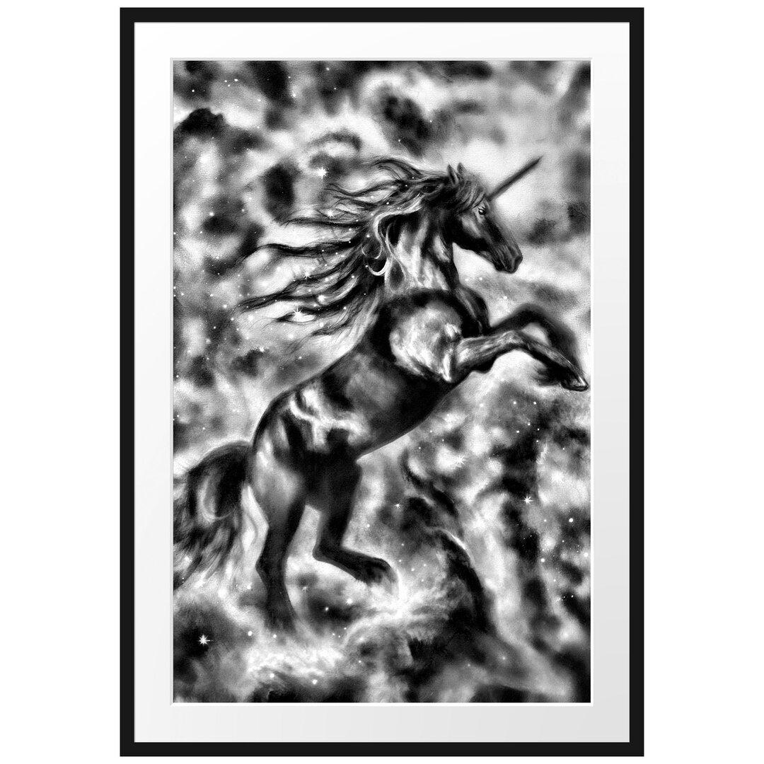 Gerahmtes Poster Traumhaftes schwarzes Einhorn