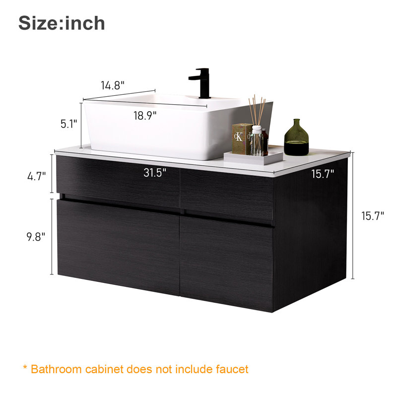 Wall Mounted Floating Single Bathroom Vanity With Sink