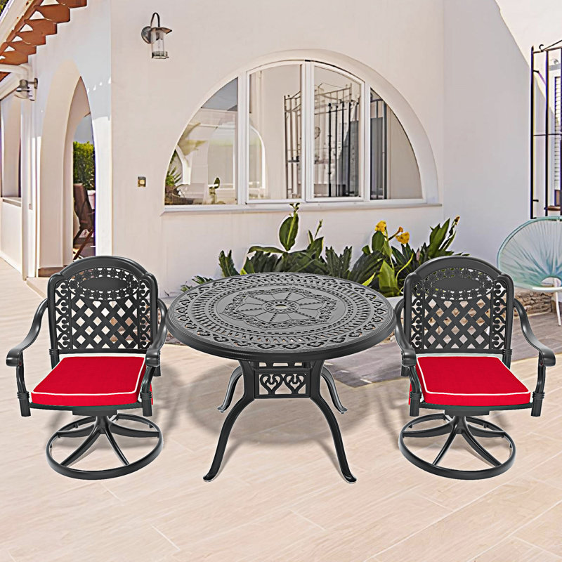 3-Piece All-Weather Cast Aluminum Dining Set, Red, 2