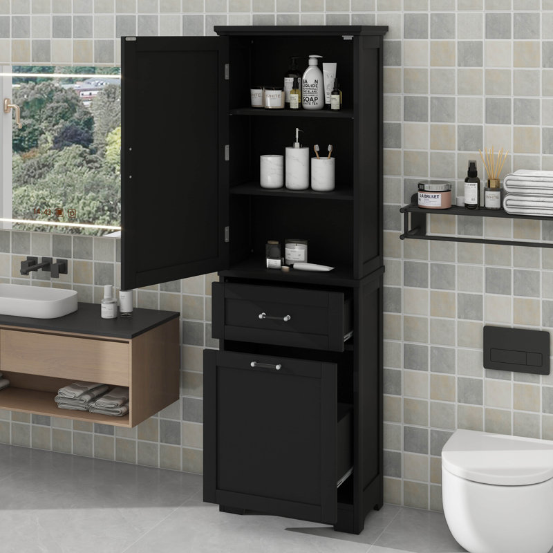 Grande armoire de rangement autoportante avec deux tiroirs de différentes tailles, Noir