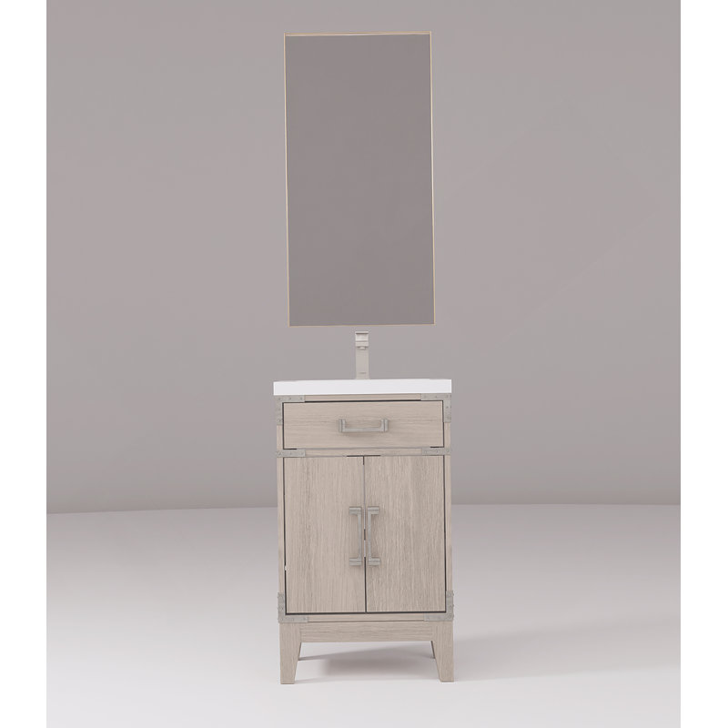 Meuble-lavabo simple 20 po X P 18 po D, comptoir en acrylique, 18 po Ensemble miroir et robinet, Gris, 20.05"