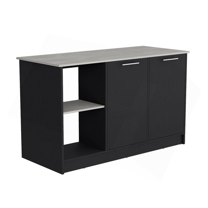 Kitchen Island With Large Countertop, Open Storage Shelves And Double Door Cabinet