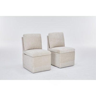 Chaise de salle à manger rembourrée en lin avec roulettes et espace de rangement - ensemble de 2