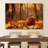 Autumn Fall "Thanksgiving Pumpkin In Orange Forest Nature Landscape Large Framed Canvas Print Decor-98161383