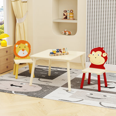 Ensemble de table et 2 chaises pour enfants, ensemble de table et de chaises pour tout-petits 3 pièces, ensemble de table de jeu en bois (lion et singe)