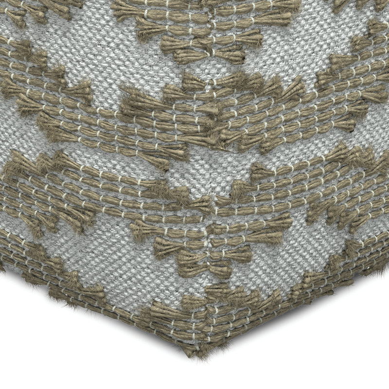 Pouf carré de 18 po Rowan Rowan avec motif tissé à la main en naturel et blanc, assemblé