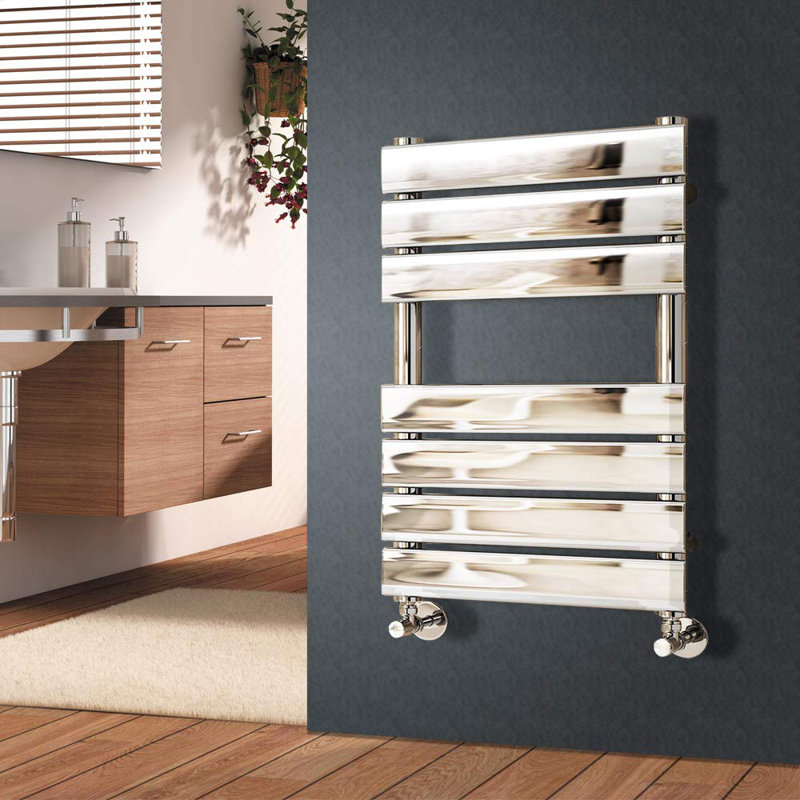 Flat Panel Heated Towel Rail Radiator Bathroom Warmer, Chrome, 65cm H x 50cm W x 6.2cm D