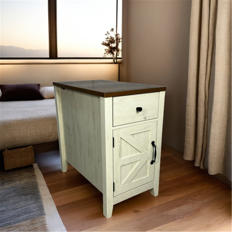 Table de bout de charme avec rangement polyvalent et fonction de charge, Brown/White