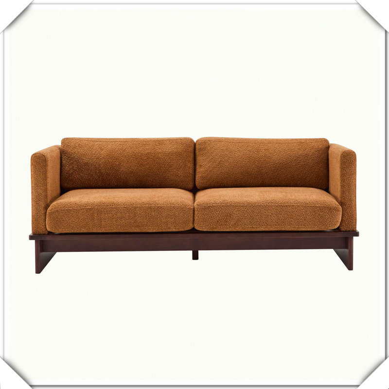 Square Arm Modern 3-Seater Boucle Sofa With Solid Wood Base, Camel