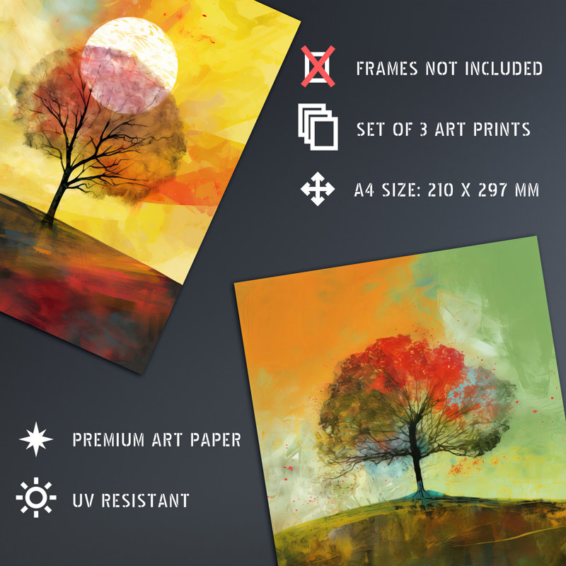 Lone Tree By Jan Harper Earthy Moody Landscape - 3 Piece No Frame Print Set, 29.7cm H x 21cm W x 0.4cm D