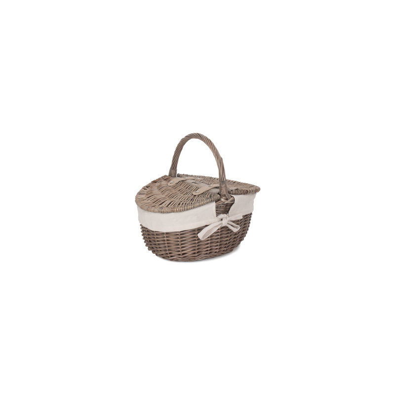 August Grove Oval Picnic Basket With White Lining, Antique Wash/White Lining