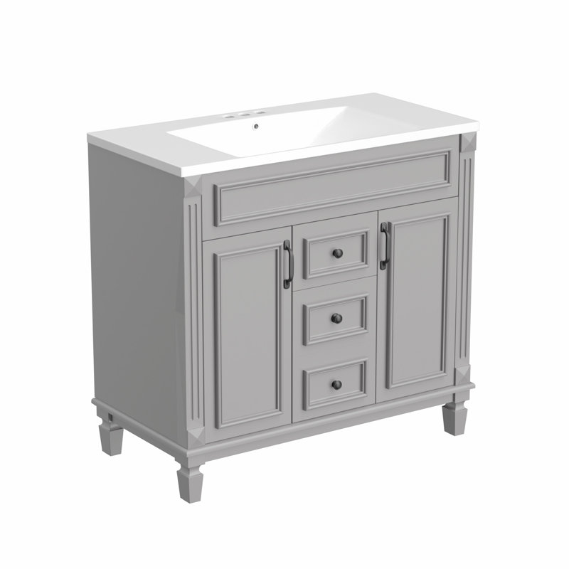 Bathroom Vanity Without Top, No Included Sink, Cabinet with 2 Soft Closing Doors and Drawers, Gray