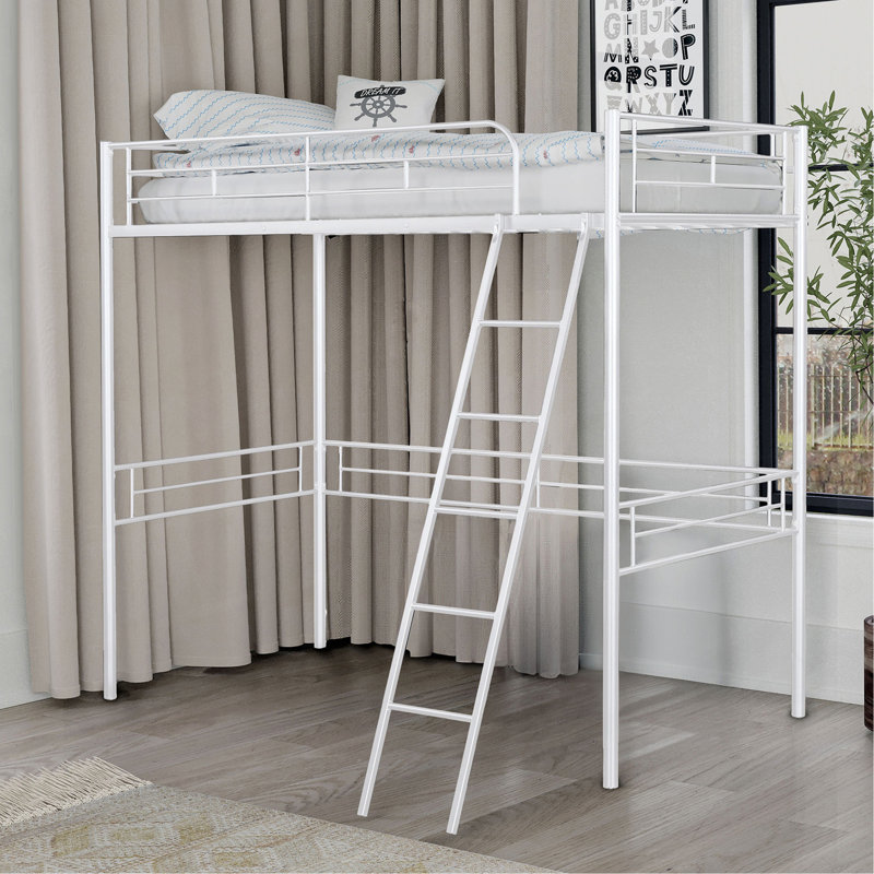 Lit mezzanine de style contemporain avec espace ouvert sous la structure métallique, Blanc