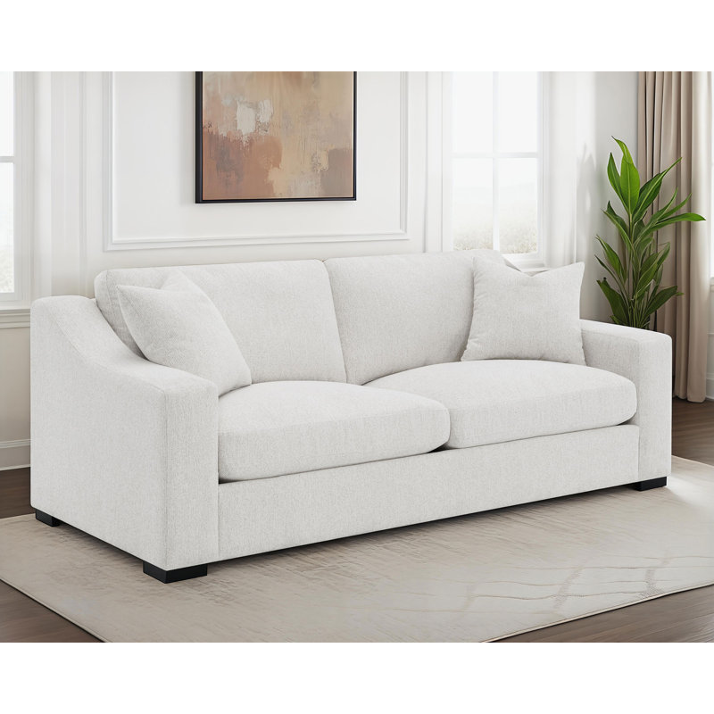 Causeuse à accoudoirs carrés 65 po avec coussins réversibles Latoria, Beige