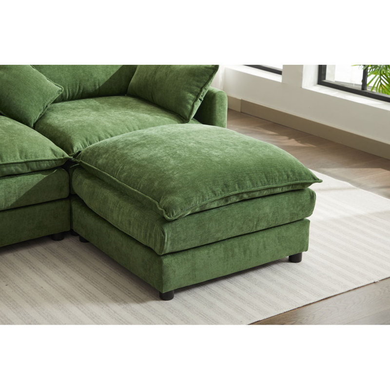 Canapé modulaire Boneless, canapé 3 places, canapé moderne en forme de L pour le salon, vert, Chenille verte