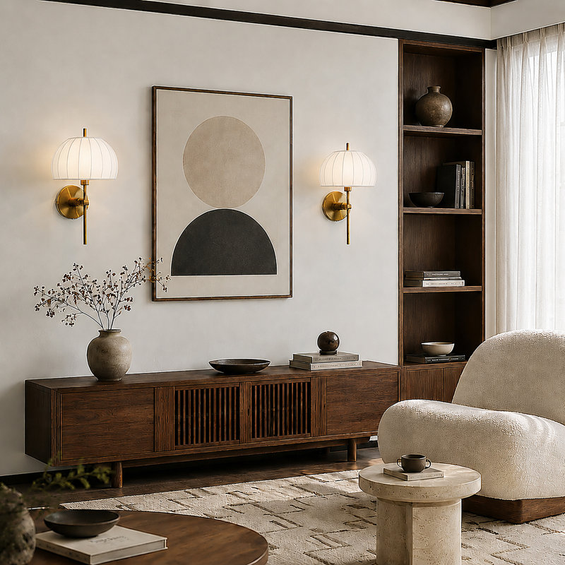 Applique murale 15,3 po moderne en laiton avec abat-jour dôme en tissu blanc, applique murale E12 à intensité variable pour la chambre à coucher, le couloir, la salle de bain et le salon