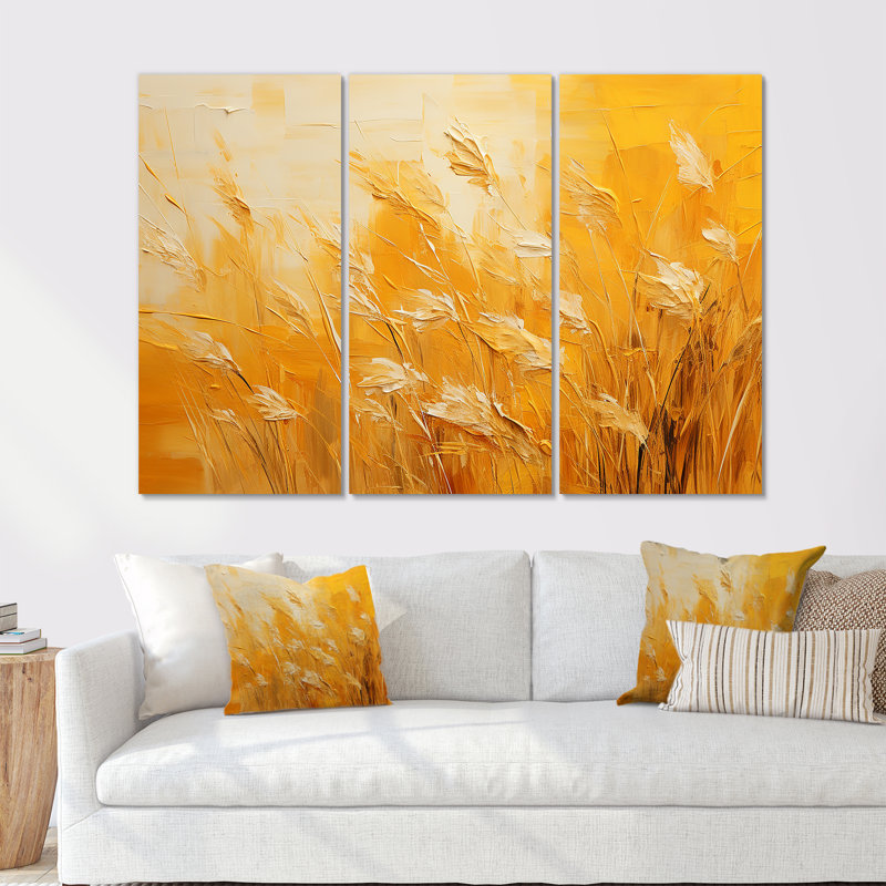 «Sunset Meadow Golden Landscape», ensemble d'art mural sur toile Meadow, Toile tendue, H 28 po x l 36 po x P 1 po