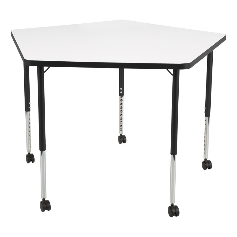 Structure Series Pentagon Adjustable Height Mobile Collaborative Activity Table with Casters, Noir, Blanc