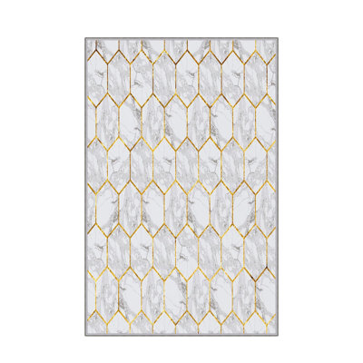 Stylish Woven Carpet (4 x 6 ft), 100% Polyester, 0.4 in Pile Height | Antibacterial, Non-Slip Underside | Machine Washable, 3D Digital Printing | Perfect for Living Room, Bedroom, and Home Decor