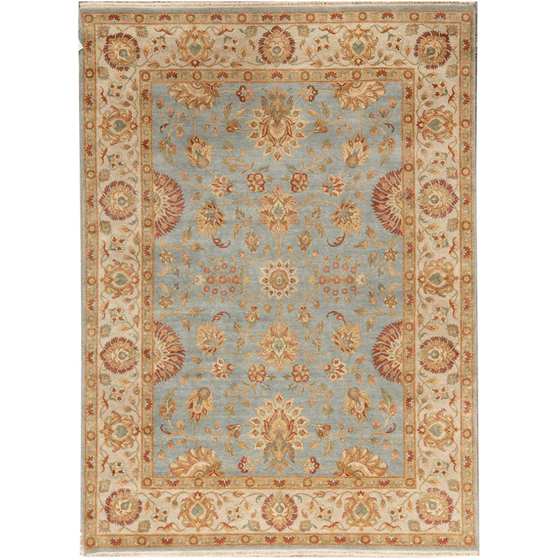 Tapis bleu clair et ivoire noué à la main de haute qualité
