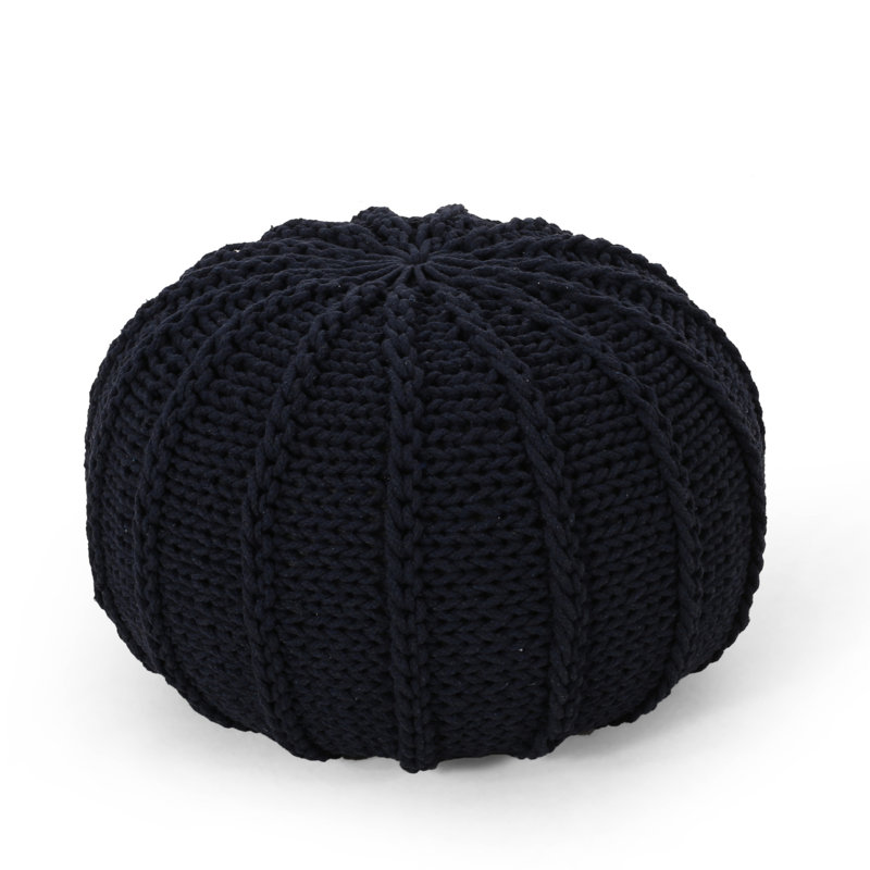 Pouf tricoté en coton bleu foncé pour ou au sol - capacité de poids de 200 lb, ajout décoratif, nettoyage des taches, perles incluses et utilisation du coussin Limite de 200 lb, décoratif, nettoyage seulement, rembourré