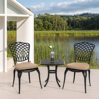 Bistro Set 3 Piece Rustproof Cast Aluminum Patio Furniture Sets 2 Chairs And 1 Round Table Outdoor, Garden, Patio, Balcony, With Cushion