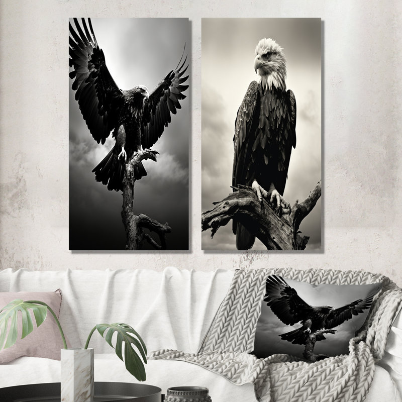 Powerful Bold Eagle - Ensemble de 2 décorations murales en métal Eagle, H 28 po x l 24 po
