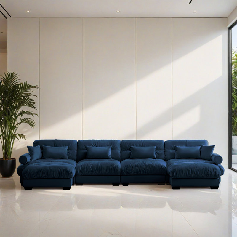 Canapé-lit modulaire 6 pièces pour salon, Velours bleu