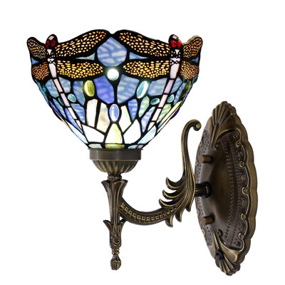 Applique murale Tiffany en verre coloré 8 x 10,5 x 11 pouces pour lampe de chevet dans le couloir (style libellule nuageuse bleue)