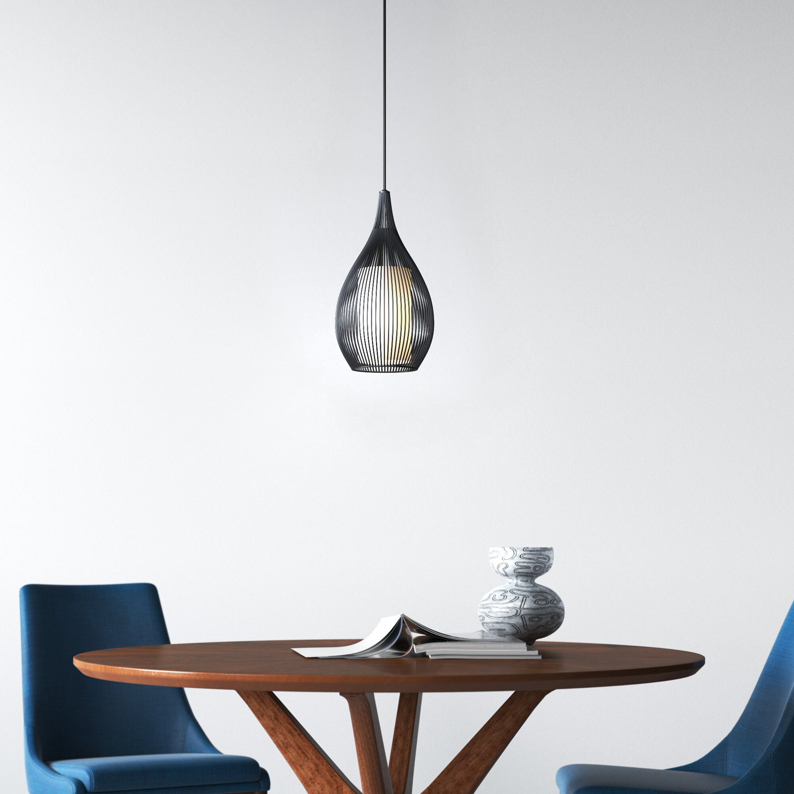 Lotus Dimmable Single Light Pendant, Black
