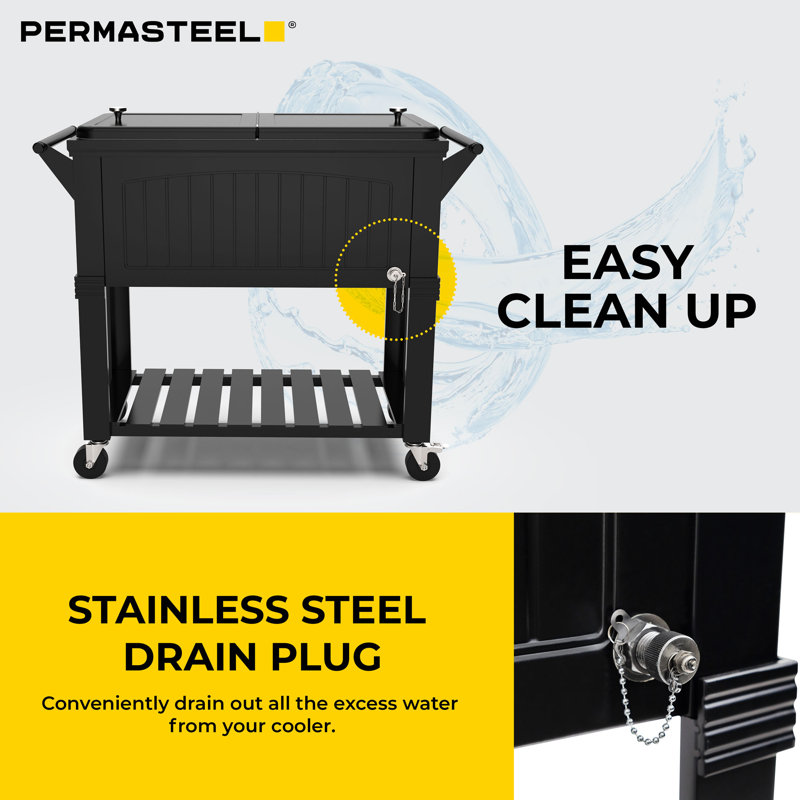 Permasteel 80 Qt. Furniture Style Rolling Patio Cooler, Black