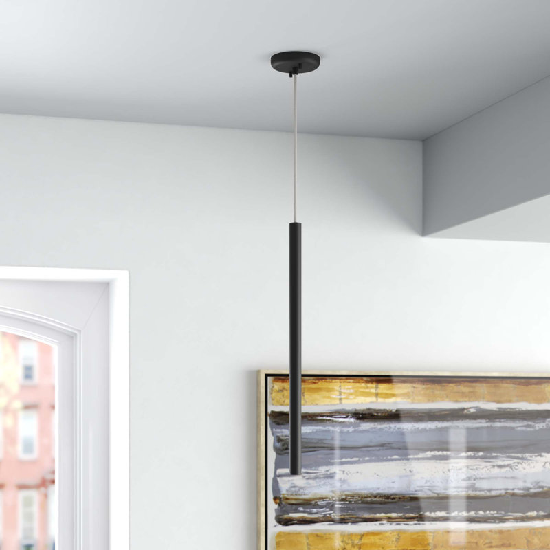 Bowning 1 - Light LED Single Pendant, 24" H x 1.25" W x 1.25" D, Matt Black