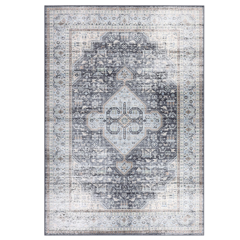 Oriental Machine Washable Rug with Rubber Backing for Living Room Vintage Non-Slip Dining Room Rug Easy-Cleaning Floor Carpet for Bedroom