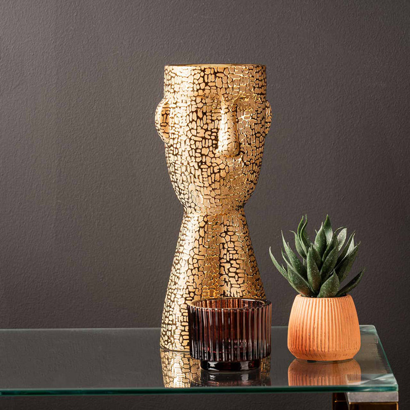 Brijet Ceramic Table Vase, Gold, 32.5cm H x 14cm W x 12cm D