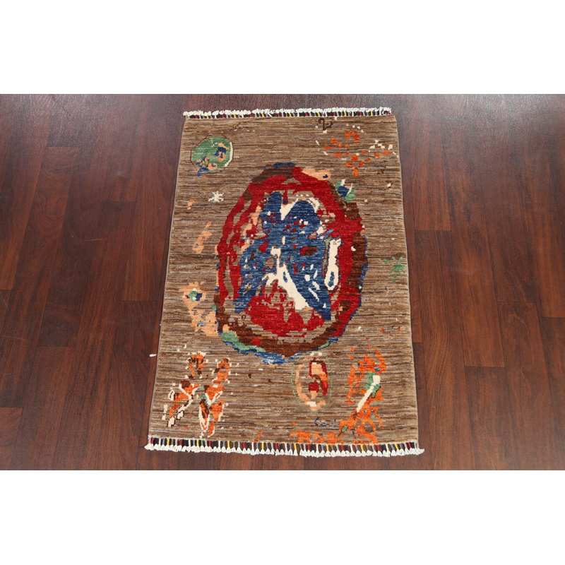 Tapis oriental contemporain abstrait noué à la main 3 x 4