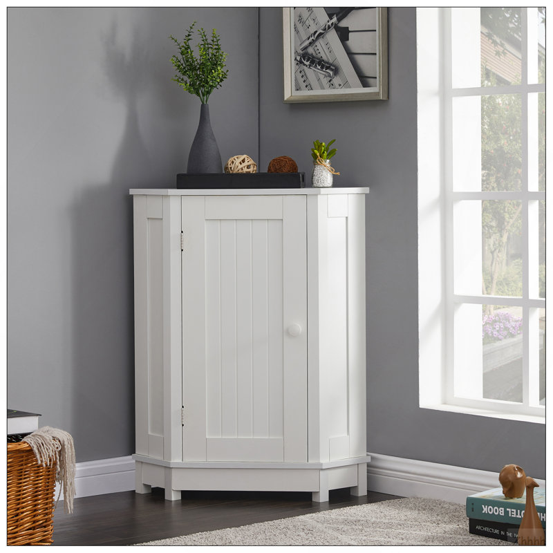 Armoire de rangement blanche en coin avec tablette réglable, White