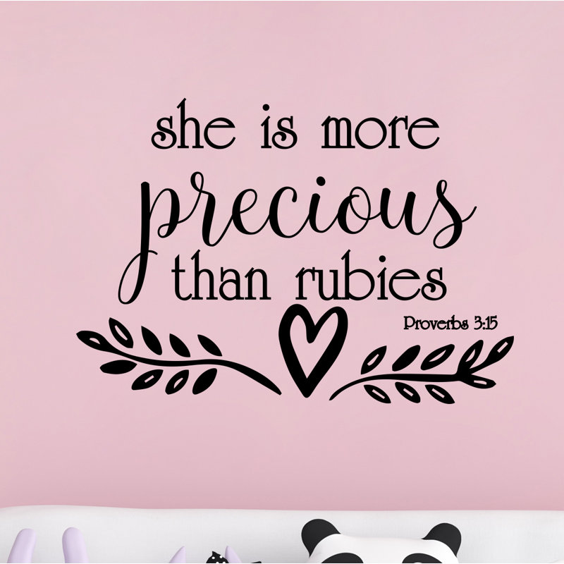 Adhésif décoratif «She is More Precious Than Rubies», H 15 po x l 27 po, Noir