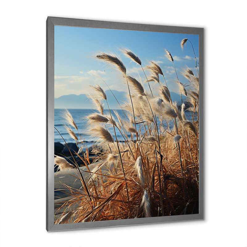 Beachgrass, photographie, horizon encadré sur toile, H 32 po x l 16 po x P 1 po, Cadre simple argenté