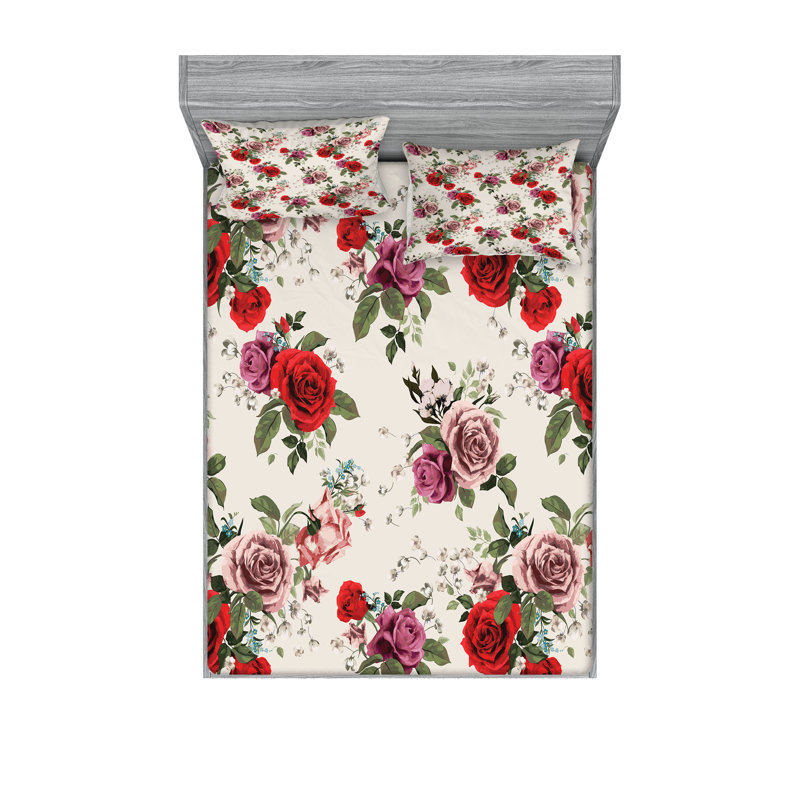 Ensemble de draps et taies décoratives Ambesonne English Garden, champagne multicolore