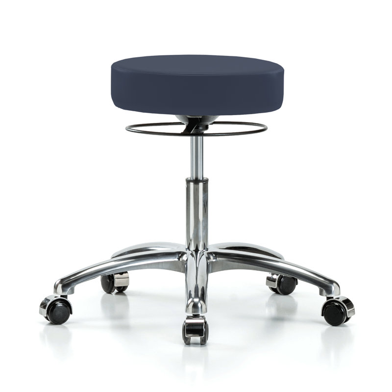 Tabouret réglable en hauteur PERCH Stella | Hauteur du banc moyen: 21 à 28,5 po, Vinyl bleu impérial, Chrome