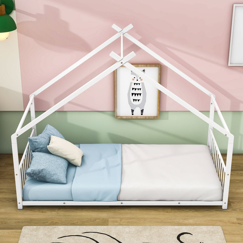 Metal House Bed, Twin, White