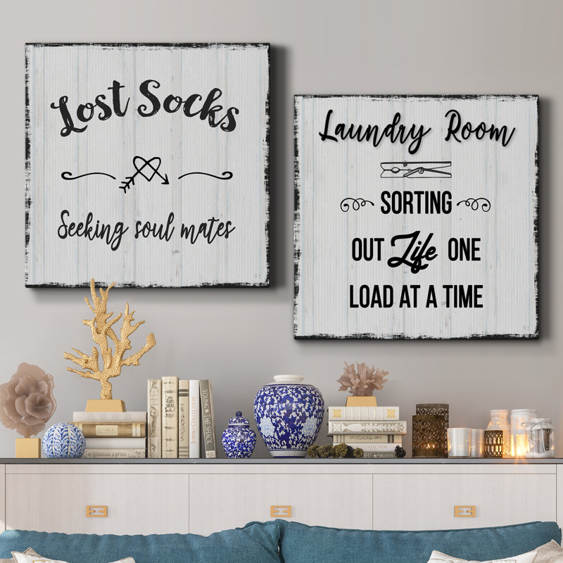 Chaussettes perdues - ensemble de 2 pièces d'art textuel sur toile, H 40 po x l 80 po x P 1 po, Toile tendue
