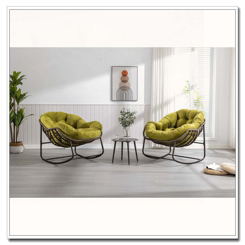 Chaise berçante d'extérieur en rotin, Vert olive