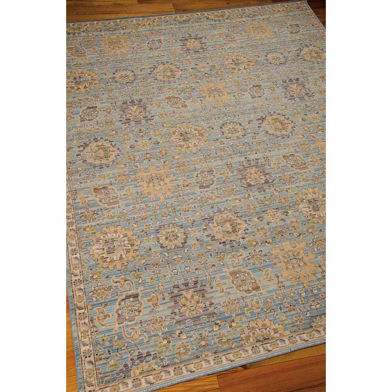 Tapis bleu clair en laine Vogan, Rectangle 7 pi 9 po x 9 pi 9 po