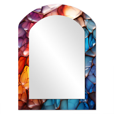 Colourful Opalescent abstract Fractal Glass Relief III - Abstract Modern Asymmetrical Wall Mirror