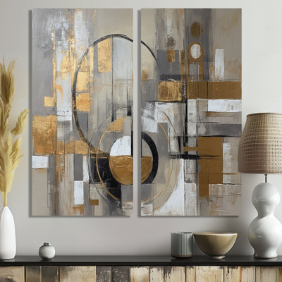 Gold And Grey Radical Simplicity I - Abstract Midcentury Oversized Wall Art