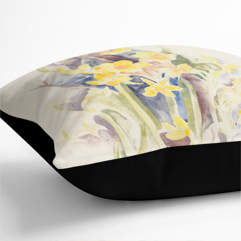 Small Daffodils Floral Scatter Cushion, 55cm H x 55cm W x 20cm D, Black