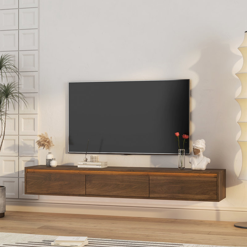 Meuble télé moderne avec lumières DEL et prise de courant, Brun